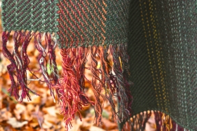 Green birchwood scarf hung tassles